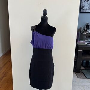 Elegant Purple and Black One-Shoulder Dress